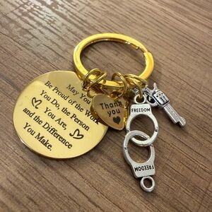 Inspirational Gold Tone Keychain Thank You Charm Freedom Handcuffs